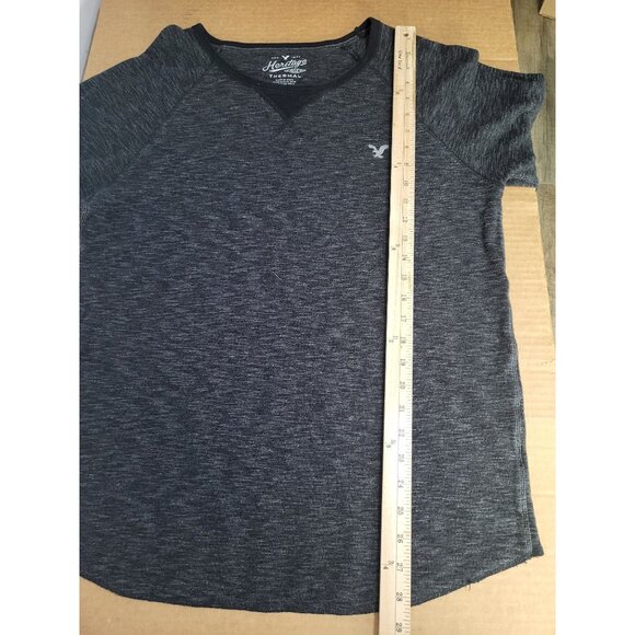 AMERICAN EAGLE Young Mens LG Heritage Cotton Thermal Shirt y2k preppy Gray black - Picture 9 of 11